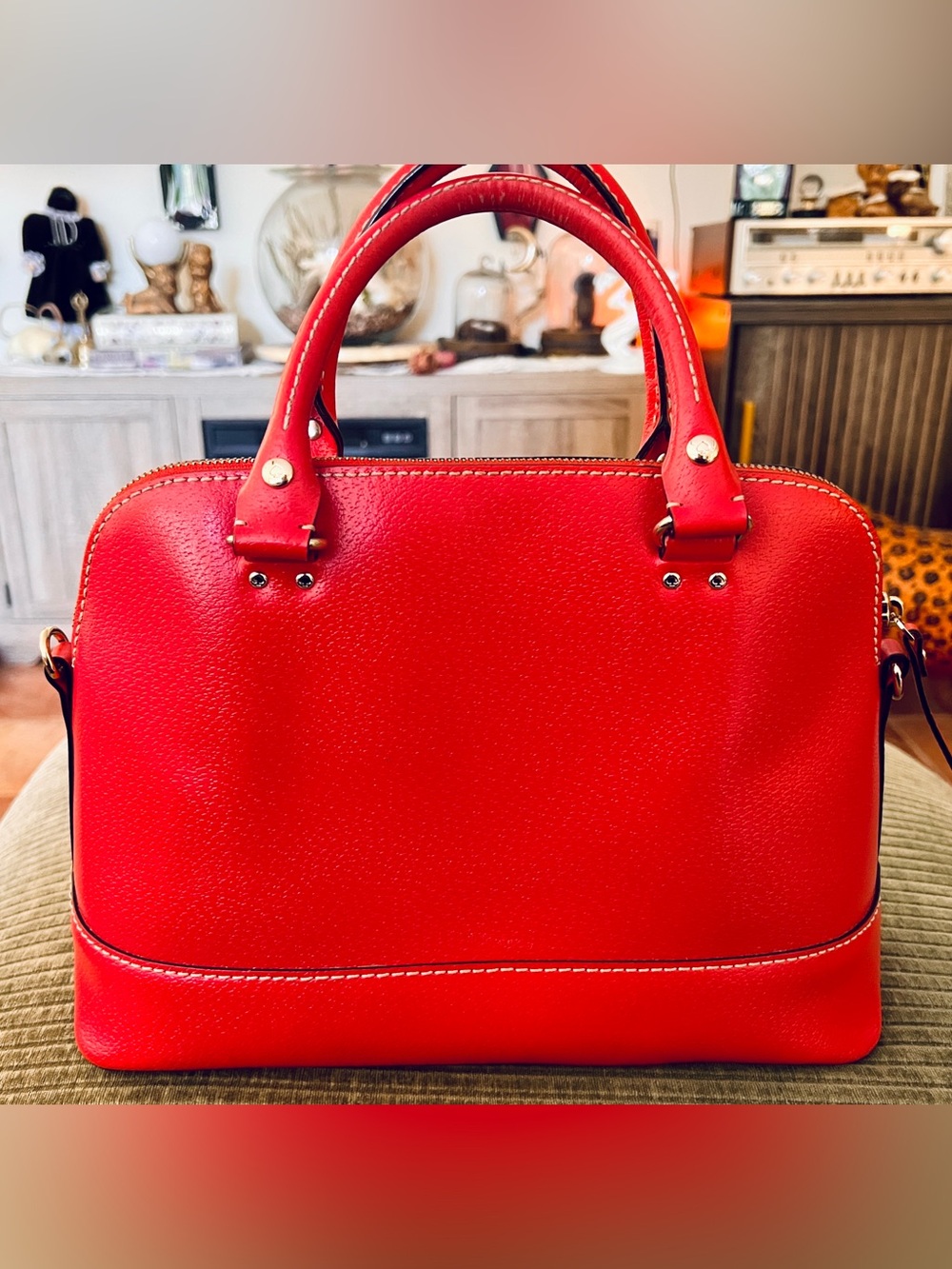 Kate Spade New York Red Pebbled Leather Dome Satchel Bag - Picture 2 of 7